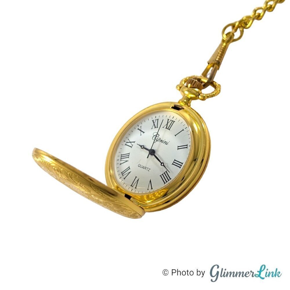 Ciprini Quartz Analog Floral Gold Tone Retro Style Pocket Watch New Battery